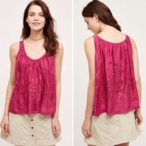 Vanessa Virginia (Anthropologie) Fuchsia Eyelet Embroidered Tank Top Size 4